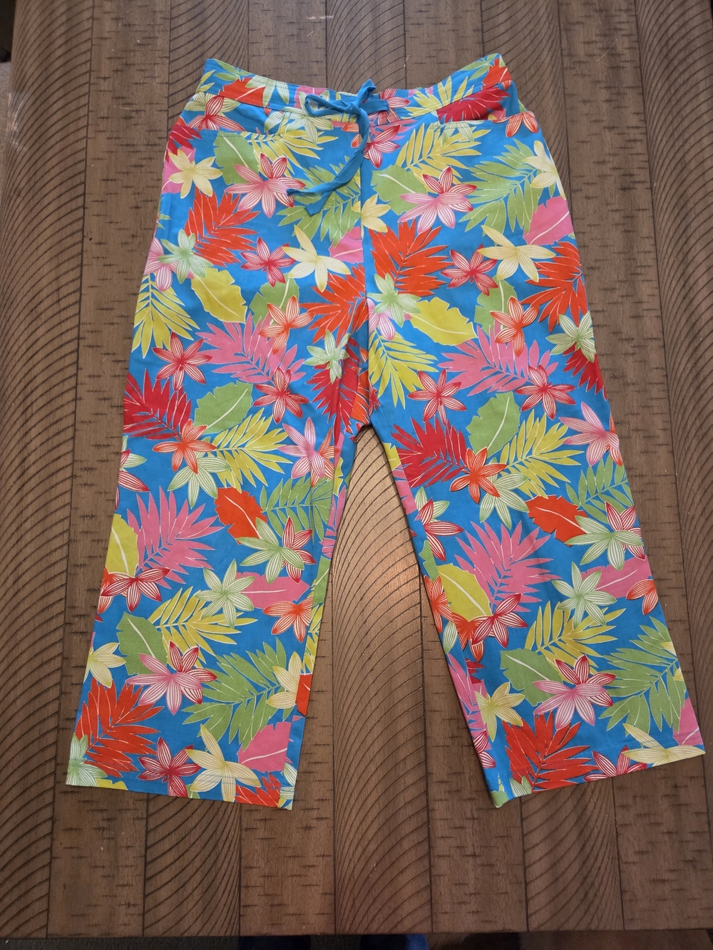 Sag Harbor Tropical Floral Capri Pants in Blue, Pink, Green, Yellow
